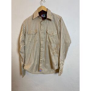 Cowboy Equipment Vintage Striped Western Pearl Snap Button Shirt‎ Embroidered L